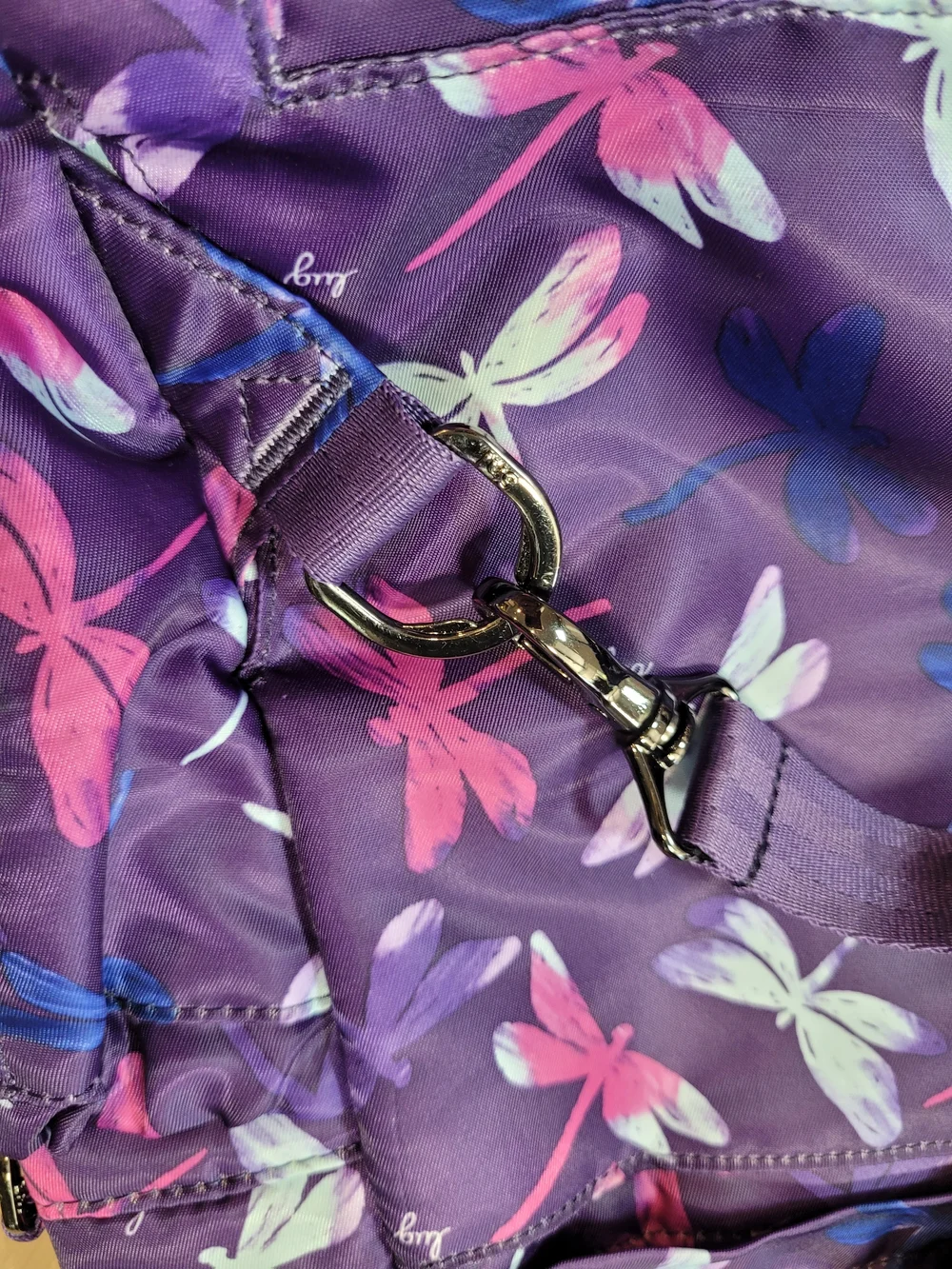 EUC lug Canter Convertible Tote Bag Women's Purple Dragonfly Crossbody Backpack